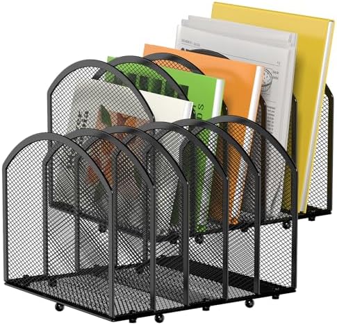 MINDEPOT Desk File Organizer 5 Sections Desktop Organizer File Mail Sorter Office Organization File Folder Holder for Office School & Classroom (Black, 5 Section - 2Pack) by MINDEPOT