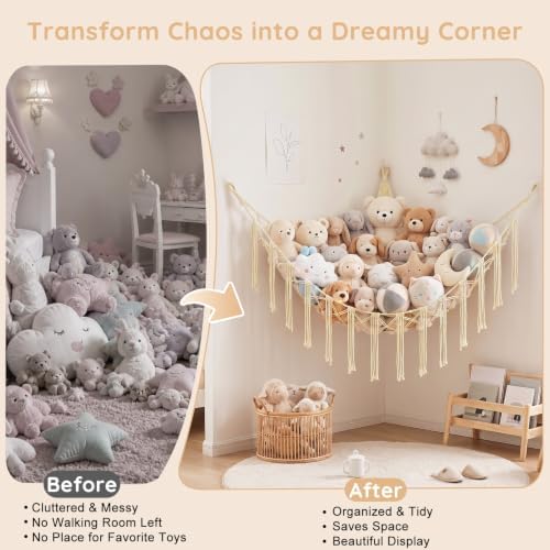 Basumee Stuffed Animals Hammock with LED Light Corner Net, Girls Room Decor - Image 2