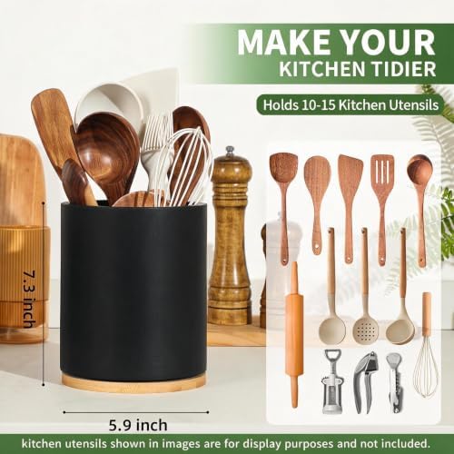 Black Utensil Holder, 360° Rotating 7.3 in Kitchen Organizer - Image 2