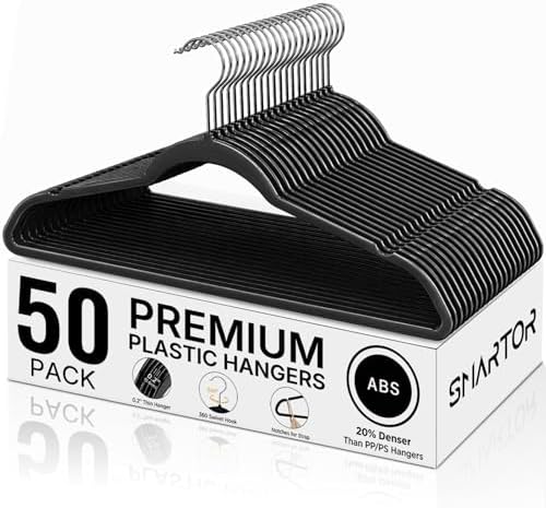 SMARTOR Plastic Hangers 50 Pack, Heavy Duty Plastic Hangers for Clothes by Smartor