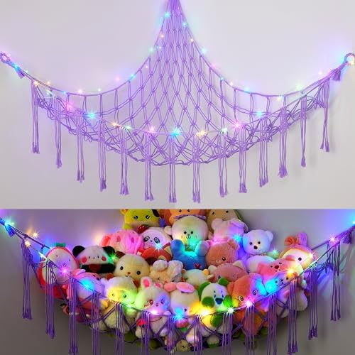 Basumee Stuffed Animals Hammock with LED Light Corner Net, Girls Room Decor by Basumee