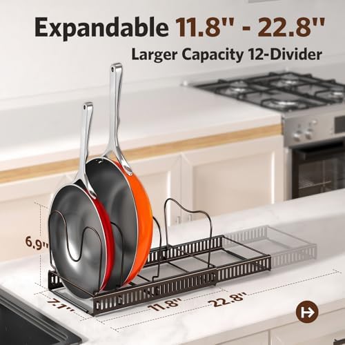 ORDORA Pots and Pans Organizer under Cabinet, 11.8-22.8" 12 Dividers Bronze - Image 3