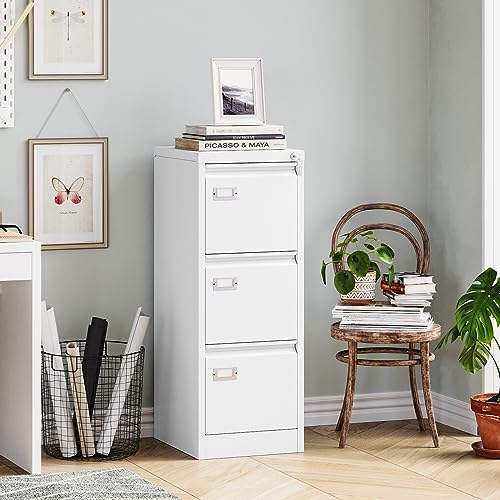 MIIIKO 3 Drawer File Cabinet, White Vertical Filing Cabinets with Lock, Home Office File Folders Storage Cabinet for Letter Legal A4 File Size - Image 2