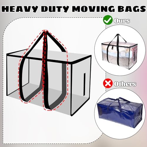 4 Pack 93L Extra Large Heavy Duty Clear Moving Bags 200LBS, Black Edges - Image 6