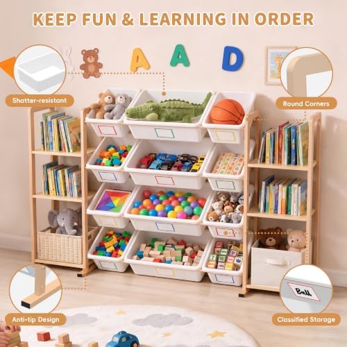 Toy Storage Organizer with 6 Shelves and 12 Removable Storage Bins, Bookshelf/Bookcase, Kids Bin Shelf, Toys Box for Playroom Organization for Bedroom & Room - Image 6