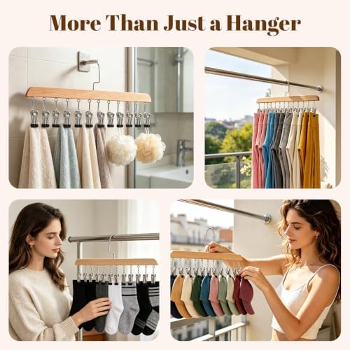 2PCS Space Saving Hanging Clothes Organizer, Wooden Pants Hanger 12-Clip - Image 3