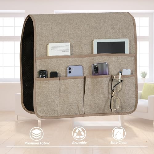 Armchair Caddy for Couch Linen Remote Control Holder with 6 Pockets 1 Piece - Image 3