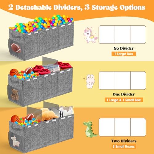 Large Toy Box Storage with Lid, Collapsible Sturdy Toy Chest Bin Gray - Image 6