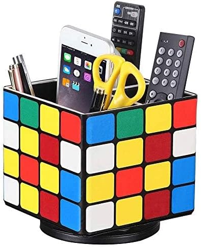 YAPISHI Remote Control Holder, 360° Swivel TV Remote Holder for Table, PU Leather Remotes Caddy, Nightstand Organizer for Media Controllers/Makeup/Office Supplies, Bedside Decorations for Living Room by YAPISHI