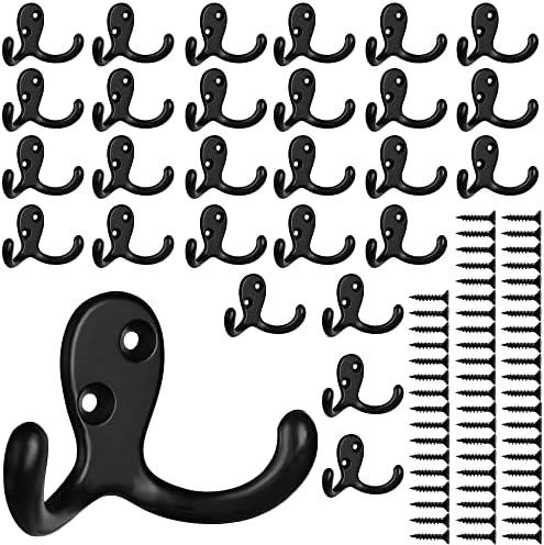IBosins 28 Pack Heavy Double Prong Coat Hooks Wall Mounted with 56 Screws by IBosins