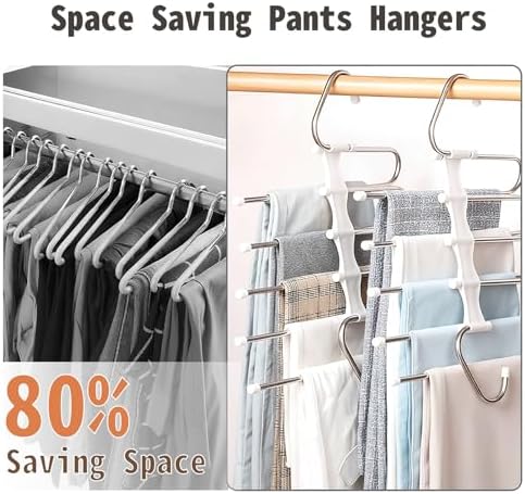 Pants Hangers Space Saving 5 Tier - 2 Pack Closet Organizers and Storage Closet Organizer,Anti-Slip Design,Closet Organizers and Storage for Pants Jeans Skirts Scarf Legging - Image 2