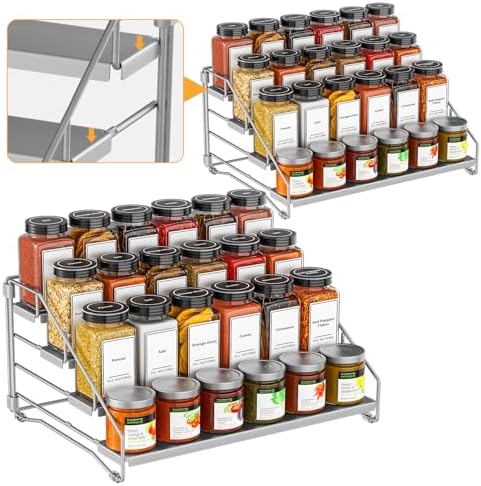BOIVSHI 4 Tier Spice Rack for Cabinet, Depth Adjustable Spicy Shelf,Gray by BOIVSHI
