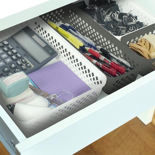 Glad Plastic Storage Basket Set - Multipurpose Drawer Trays, Kitchen Pantry Containers, and Bathroom Bins - 3 Pack Large Organizers, Grey - Image 2