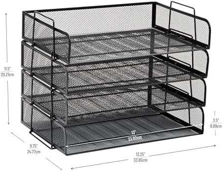 Mind Reader Stackable Paper Tray, Desktop Organizer, File Storage, Office, Metal Mesh, 4 Pcs., Black (Pack of 4) - Image 3