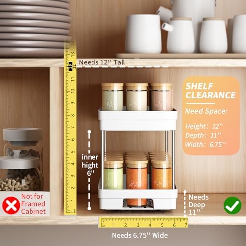 Pull Out Spice Rack Organizer for Cabinet, 2 Pack Widen Slide Out Spice Racks Organizer, Spice Cabinet Organizers, Cabinet Size Need:12'' Highx11'' Deepx6.75'' Wide,Hold 15 Spice Jar Each Tier-2Tier - Image 3