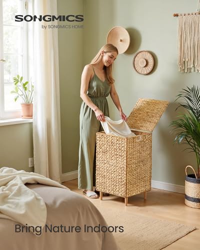 SONGMICS Laundry Hamper With Lid, 95 L Wicker Handwoven Water Hyacinth - Image 2