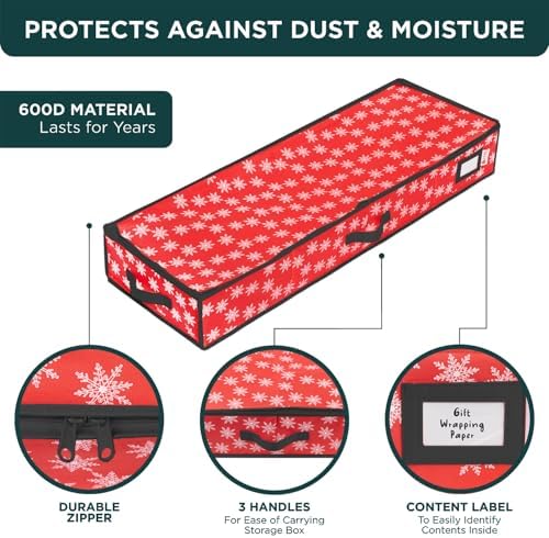 HOLDN’ STORAGE Premium Wrapping Paper Storage Container, Red w/Snowflakes - Image 4