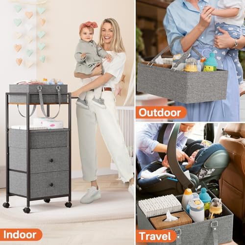 3In1 Modanais Baby Diaper Caddy Organizer Cart with Drawers, Black - Image 5