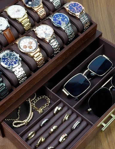 KAMIER High End Watch Box for Men, 12 Slot Wooden Watch Case With Drawer - Image 3