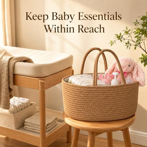 ABenkle Baby Diaper Caddy Organizer, Jute Rope Nursery Storage Basket - Image 2