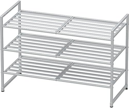 Simple Houseware 3-Tier Stackable Metal Panel Shoe Rack, Silver by SimpleHouseware