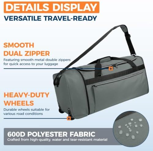uarition 70L Foldable Rolling Duffle Bag with Wheels - Image 5