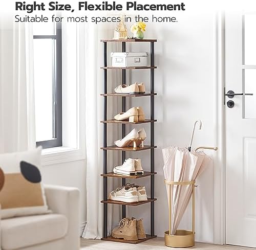 HOOBRO Vertical Shoe Rack, 8-Tier Narrow Shoe Shelf, Shoe Storage Organizer for Small Space, 11" L x 11" W x 53" H, Closet, Entryway, Hallway, Bedroom, Rustic Brown and Black BF22XJ01 - Image 4