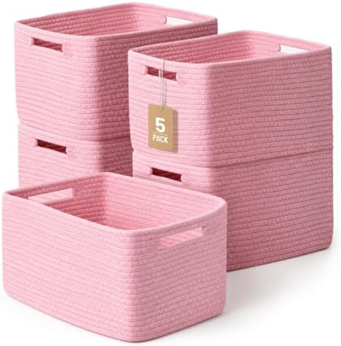5 Pack Woven Storage Baskets, Decorative Storage Bins for Organizing by YILOBI