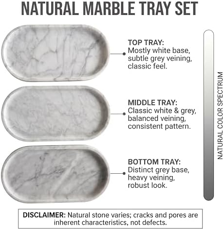 YKAJO Carrara White Gray Oval Marble Tray, 9.8x4.7 Perfume Organizer Dish - Image 4