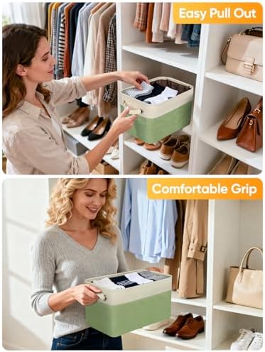 BALEINE 3 Pack Fabric Closet Storage Bins for Shelves, Linen Closet Organizers and Storage, Decorative Baskets for Organizing, Shelf, Clothes, Home, Office (Green, 14''x10''x8.5'') - Image 5