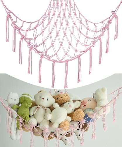 Stuffed Animal Storage Corner Hammock or Net,Toy Storage Hammock for Stuff Animals,Plushie Net for Nursery Bedroom Wall,Stuffed Animal Organizer Holder for Plush,Cute Boho Room Decor.(Pink) by Unknown