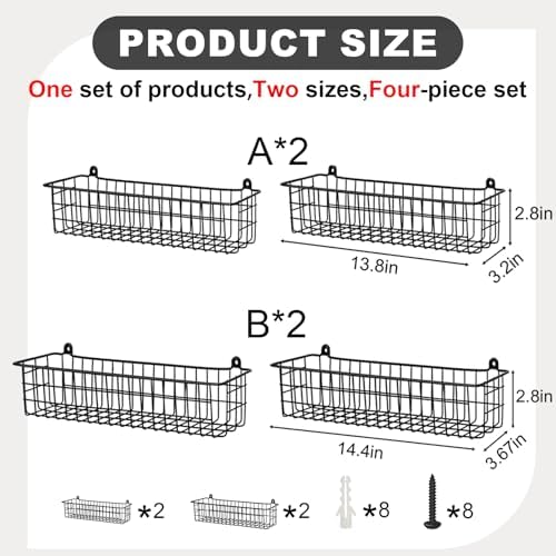 Spice Rack Organizer Wall Mount, 4 Pack Black Seasoning Rack Wire Storage Baskets for Wall or Cabinet Door in Kitchen and RV - Image 3