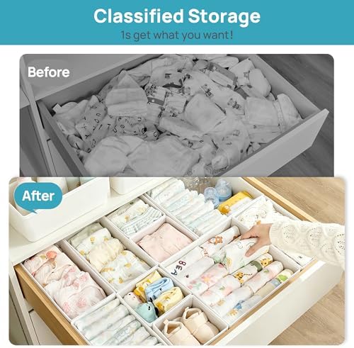 Vtopmart 18 Pack Baby Clothes Organizer, Fabric Drawer Drawer Bins, White - Image 3