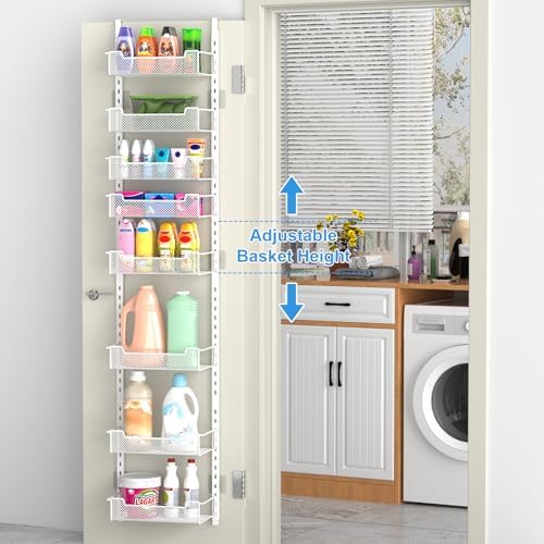 VyGrow 12.3" W Narrow Over the Door Pantry Organizer, 8-Tier Over the Door Organizer with Adjustable Basket, Pantry Door Organization for Pantry Kitchen Storage Room Spice Rack, White - Image 2
