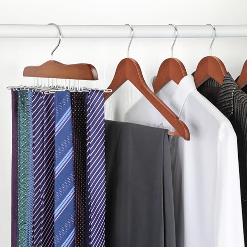 TOPIA HANGER Tie Rack Hanger for Closet 2 Packs, Wooden Tie Organizer for Men with 24 Folding Hooks, Space Saving Necktie Holder for Storage and Display Bra, Tank Top, Camisole (Walnut)-CT14WA-2 - Image 5
