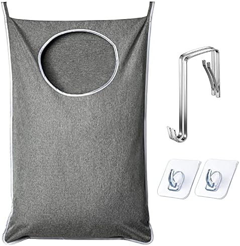 ANSTROUT XL Hanging Laundry Hamper, Extra Large Tear-resistance Door Hamper with 2 Types Hooks for Dirty Clothes, Save Bathroom Space Hanging Laundry Bag (36.5x 22 Inch,Grey) by ANSTROUT