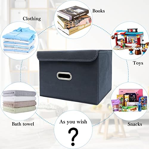 STOREONE Fabric Storage Cube Bins Foldable Organizer Container Collapsible Basket with Lids and Metal Handles, for Home, Bedroom, Closet 6 Pcs (Grey) - Image 3