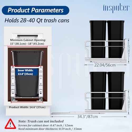 Insputer Dual Pull Out Trash Can Under Cabinet with Soft-Close Slides - Image 2