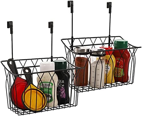 TOPZEA 2 Pack Grid Storage Baskets with Hooks, Metal Hanging Wire Basket Kitchen Over the Cabinet Door Organizer Caddy for Cutting Board, Kitchen Wrap, Foil, Cleaning Supplies, Bakeware, Towel - Image 4
