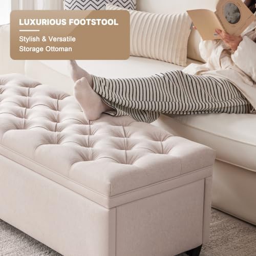 Mangodan 43 Inch Storage Ottoman, Tufted Ottoman with Storage - Image 5