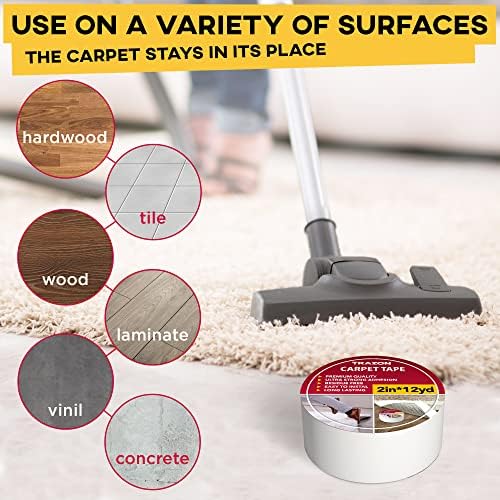 Carpet Tape Double Sided - Rug Tape Grippers for Hardwood Floors and Area Rugs - Carpet Binding Tape Strong Adhesive and Removable, Heavy Duty Stickers Grip Tape, Residue Free (2 Inch / 12 Yards) - Image 5