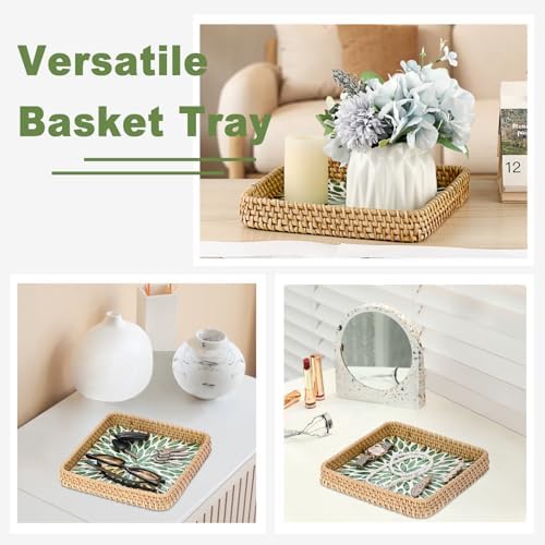 Key Basket Tray for Entryway Table, Decorative Small Wicker Tray - Image 4