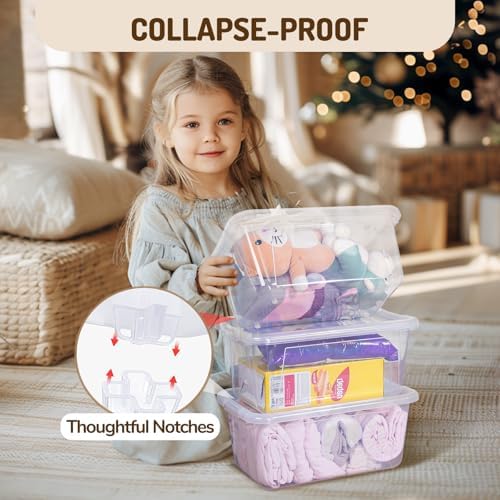 GAMENOTE 6 Quart Stackable Plastic Storage Bins with Lids, 6 Pack, Clear - Image 3