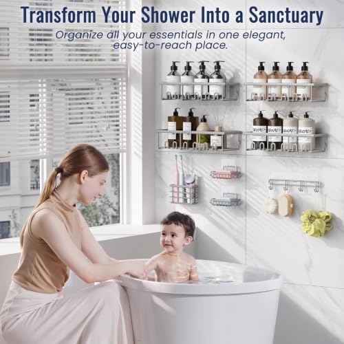8 Pack Adhesive Bathroom Holders & Dispensers for Kids & Adults, Light Gray - Image 4