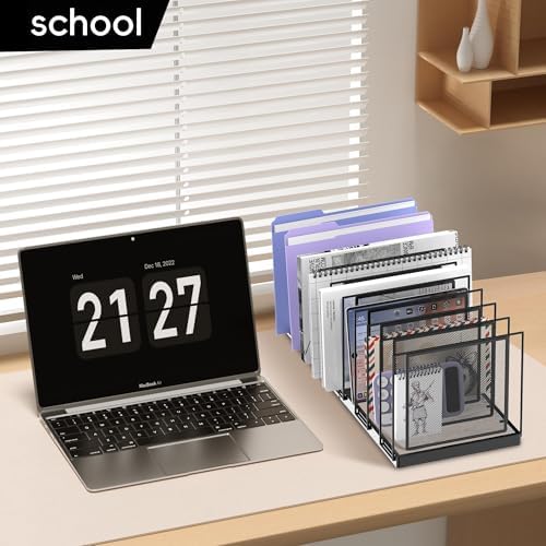 9-Section Desk File Organizer, Vertical File Holder, Mesh Desktop File Folder Metal File Binder Organizer Stand for Office Home Classroom, Black - Image 7