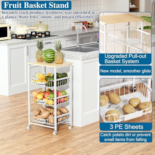 OKZEST 4-Tier Kitchen Storage Cart with 3 Upgraded Drawer Basket & Wood Top - Image 2