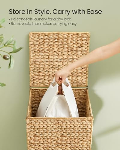 SONGMICS Laundry Hamper With Lid, 95 L Wicker Handwoven Water Hyacinth - Image 4