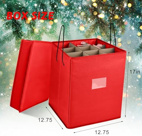 Christmas Nutcracker and Figurine Collectible Storage Box, Fits 9 Holiday Ornaments, Stores Up to 16" Tall Ornaments, Holiday Decor Organizer with Dividers, Nutcracker not Included(Red) - Image 3