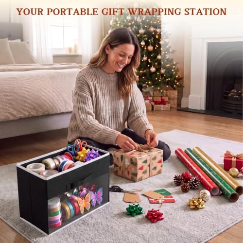 Black Over Door Wrapping Paper Organizer Storage with 3 Removable Drawers & Side Pockets – Dual Use Design with Elastic Straps – Christmas Gift Wrap Storage for Ribbons, Bows,Ornament and Other Tools - Image 6