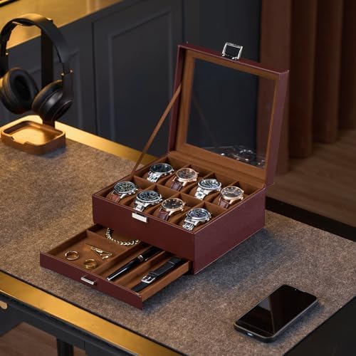ProCase Watch Box, 8 Slot Watch Display Case with Drawer -Espresso - Image 4